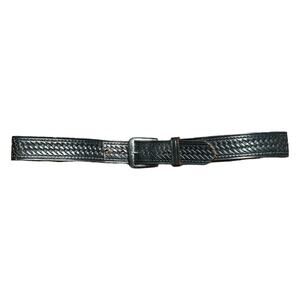 Vintage 90s Black Leather Embossed Buckle Belt Silver Chrome Western 34